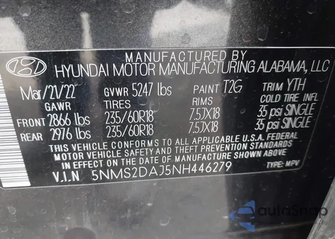 2022 Hyundai Santa Fe Sel from USA, damaged, VIN 5NMS2DAJ5NH446279